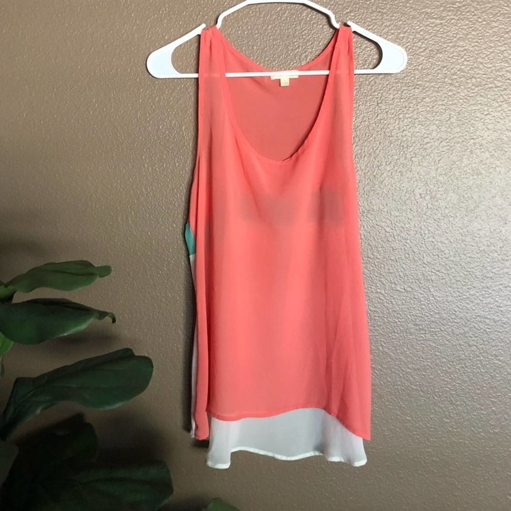 Orange Sheer Color-Block Tank Top